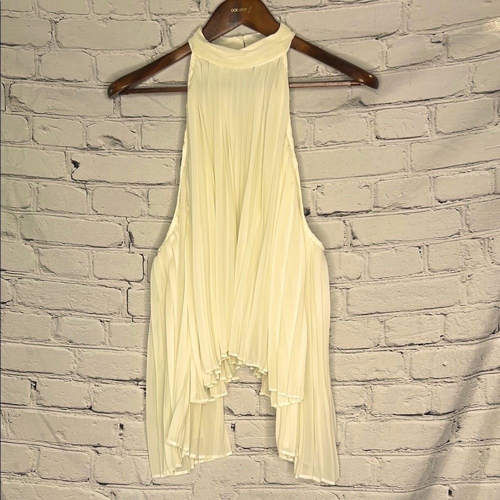 Walter Baker Cream Pleated Halter Cold Shoulder Long Sleeve Blouse Size Large